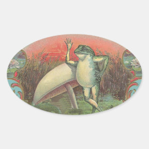 ヒキガエルおよびきのこ 楕円形シール