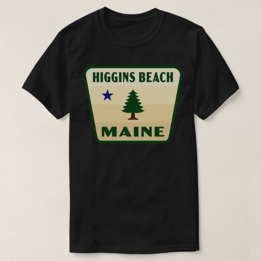 ヒギンズビーチ メーン州 レトロな松の木バッジ タン Tシャツ (デザイン正面)