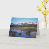 ヒグマ、灰色グマ、雌豚および幼いこども カード (黄色い花)