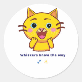 ヒゲが道を知る» – かわいい猫のダイカットシール ラウンドシール