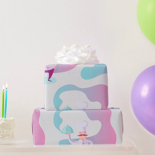 ヒゲとサービストレイの笑顔のシェフ ラッピングペーパー