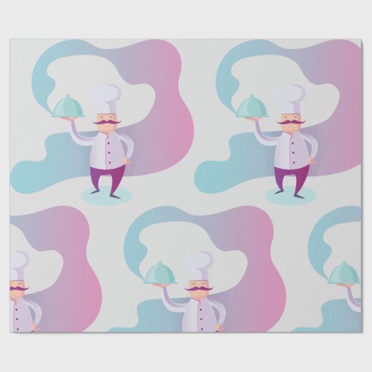 ヒゲとサービストレイの笑顔のシェフ ラッピングペーパー (フラット)