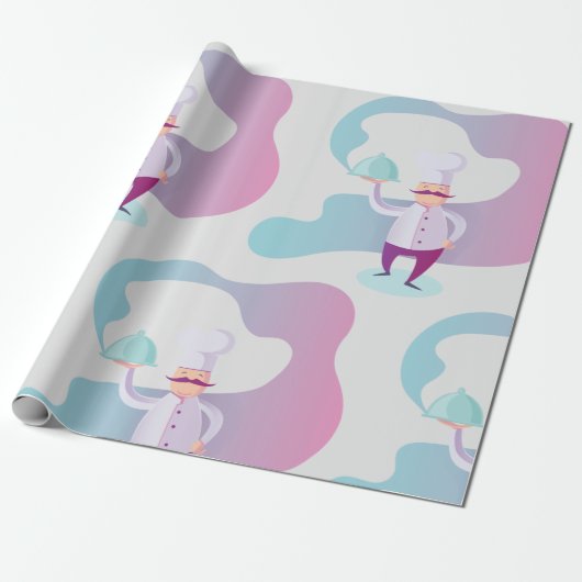 ヒゲとサービストレイの笑顔のシェフ ラッピングペーパー (アンロールド)