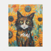 ヒゲとヒマワリ：猫好き誕生日 フリースブランケット (正面)