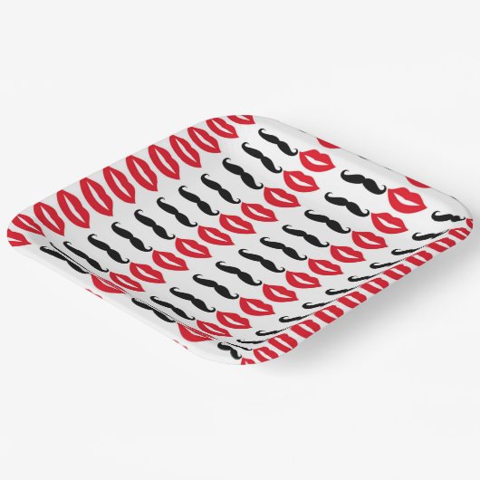 ヒゲと唇のパーティー紙皿 Mr. & Mrs. Mustache & Lips ペーパープレート (傾斜あり)