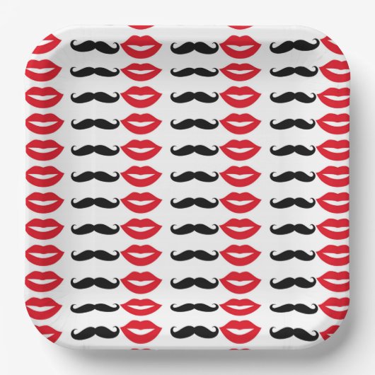 ヒゲと唇のパーティー紙皿 Mr. & Mrs. Mustache & Lips ペーパープレート (正面)