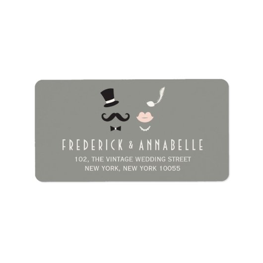 ヒゲと唇 ヴィンテージ チック ウェディング ラベル (正面)