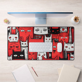 ヒゲと疑問に思：赤い間ブラックの猫好き デスクマット