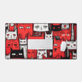 ヒゲと疑問に思:赤い間ブラックの猫好き デスクマット (キーボード&マウス)