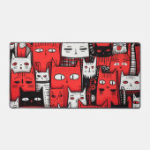 ヒゲと疑問に思:赤い間ブラックの猫好き デスクマット (正面)