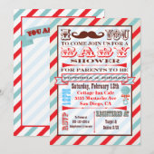 ヒゲのカップル ベビーシャワー 招待状 (正面/裏面)