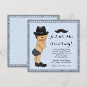 ヒゲの小さな男の子 青と黒のベビーシャワー 招待状 (正面/裏面)