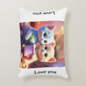 「ヒゲの幸せ：かわいいベビー猫カップル枕 アクセントクッション (正面(垂直))