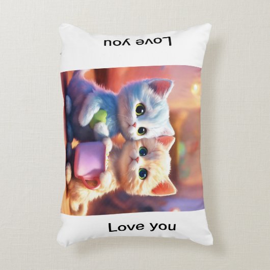「ヒゲの幸せ：かわいいベビー猫カップル枕 アクセントクッション (正面(垂直))