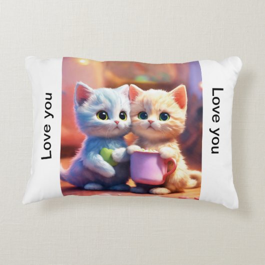 「ヒゲの幸せ：かわいいベビー猫カップル枕 アクセントクッション (裏面)