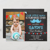 ヒゲの1歳の誕生日パーティーへようこそ 招待状 (正面/裏面)