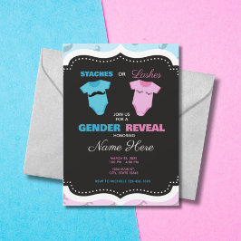 ヒゲまたはまつげ ピンク ブルー 性別発表 招待状