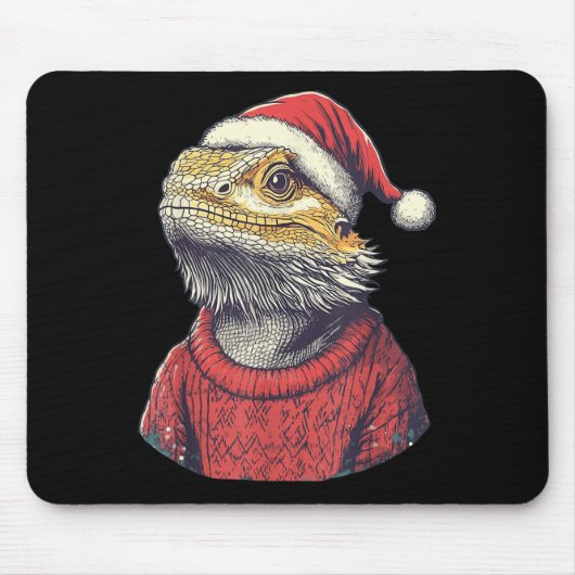 ヒゲトカゲ ださいセーター サンタ帽子 クリスマス マウスパッド (正面)