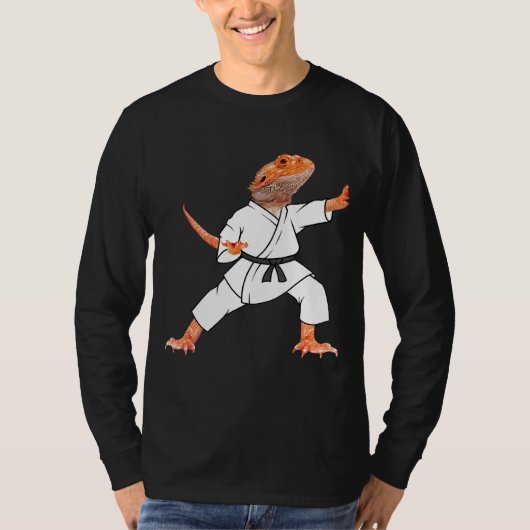 ヒゲドラゴンが空手・侍・忍者・トカゲを演じる Tシャツ (正面)
