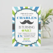 ヒゲパーティーブルー誕生日招待状 招待状 (スタンド正面)