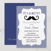 ヒゲパーティー ベビーシャワー 招待状 ネイビーブルー (正面/裏面)