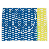 ヒゲ柄ブルーイエローカラフルデザイン楽しい ラージペーパーバッグ (正面)