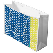 ヒゲ柄ブルーイエローカラフルデザイン楽しい ラージペーパーバッグ (正面アングル)