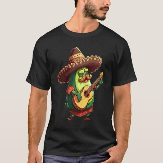 ヒゲ男のミーム ヒゲのあるアボカド ギター演奏 Tシャツ (正面)