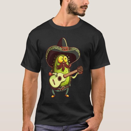 ヒゲ男ミーム ヒゲのあるアボカド ギター演奏 3 Tシャツ (正面)