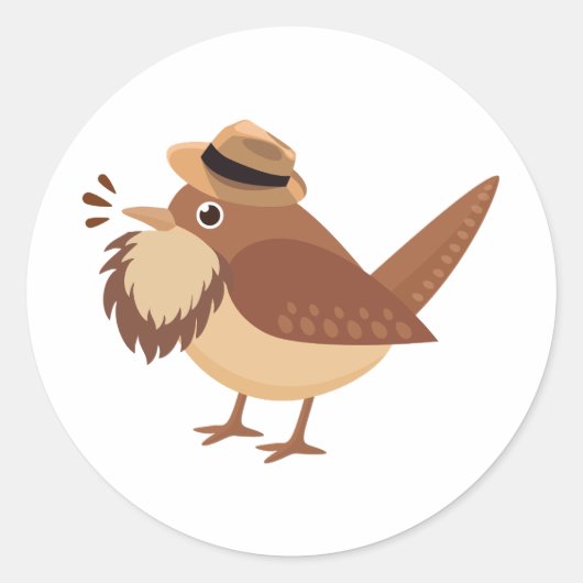 ヒゲ野鳥観察のヒゲのシール付き髭の鳥 ラウンドシール (正面)