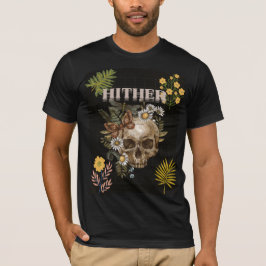 ヒザー ドクロと花Tシャツ - ゴシック フラワーアート Tシャツ
