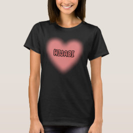 ヒジャブ かわいい ピンク ハート ヒジャブ デザイン Tシャツ