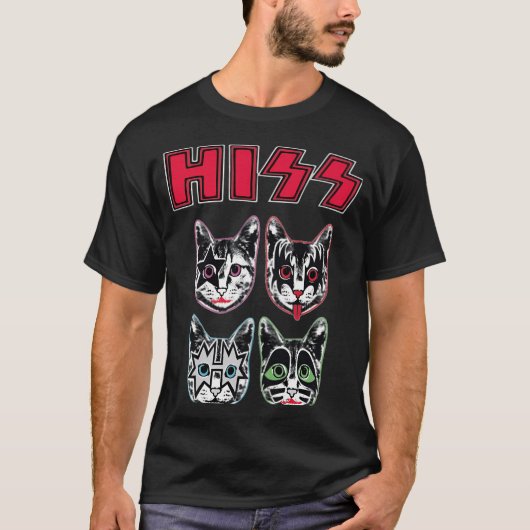 ヒスおもしろいキャッツ子猫ロック Tシャツ (正面)