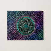 ヒスイ緑の金属のケルト結び目模様 ジグソーパズル (横)