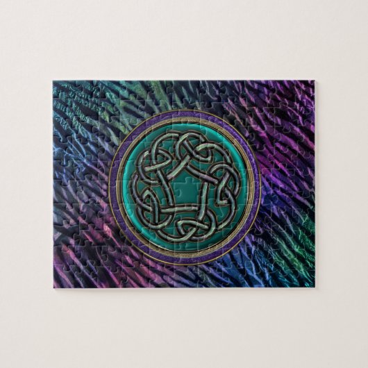 ヒスイ緑の金属のケルト結び目模様 ジグソーパズル (横)
