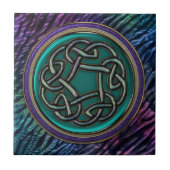 ヒスイ緑の金属のケルト結び目模様 タイル (正面)