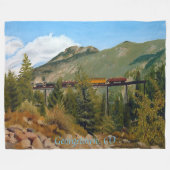 ヒストリックジョージタウンコロラドスチームエンジントレイン フリースブランケット (正面(横))