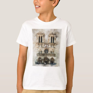 ヒストリックノートルダム大聖堂ファサードの水彩 Tシャツ