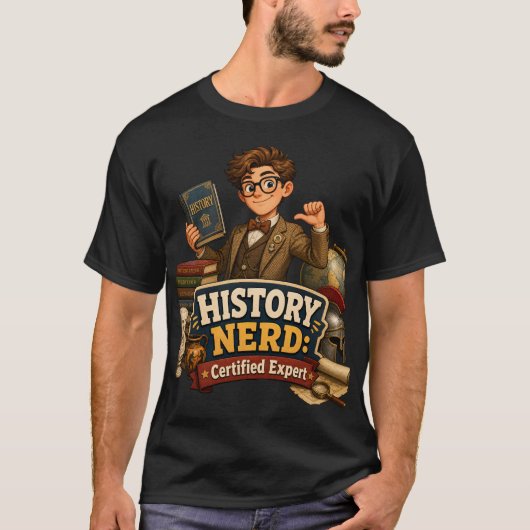 ヒストリー・ナード認定エキスパート 暗黒学問ユーモア Tシャツ (正面)