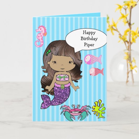 ヒスパニックかわいらしマーメイドハッピーバースデーカード カード (黄色い花)