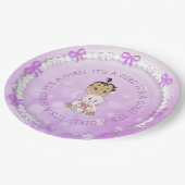 ヒスパニックのベビーガール持ちテディベアのベビーシャワー ペーパープレート (アングル)