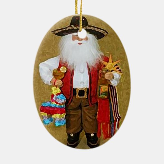 ヒスパニックのメキシコ南西テキサス州のサンタクロース セラミックオーナメント (裏面)