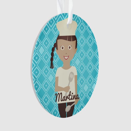 ヒスパニックの女の子シェフのハットヘラパーソナライズされた オーナメント (正面)
