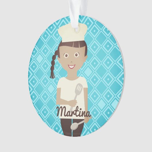 ヒスパニックの女の子シェフのハットヘラパーソナライズされた オーナメント (正面)