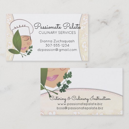 ヒスパニックの女性のシェフのハーブのケイタリングビジネスカード 名刺 (正面/裏面)