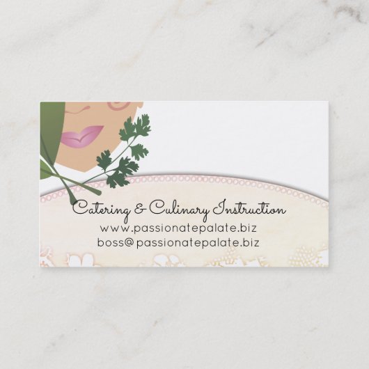 ヒスパニックの女性のシェフのハーブのケイタリングビジネスカード 名刺 (裏面)