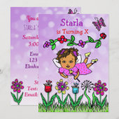 ヒスパニックまたはアフリカ系アメリカ人フェアリー誕生日 招待状 (正面/裏面)