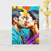 ヒスパニックキスをするカップルTe Amo カード (黄色い花)