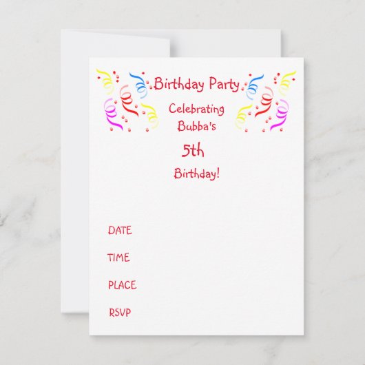 ヒスパニックテーマ子供の誕生日パーティの招待状 招待状 (裏面)