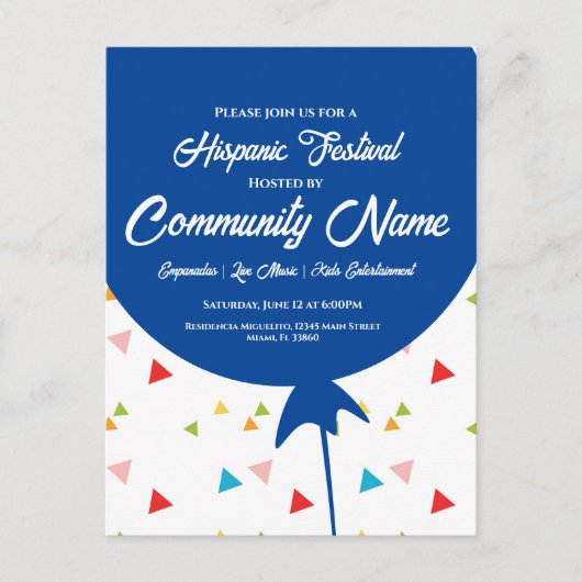 ヒスパニックフェスティバル伝統月フライヤー ポストカード (正面)